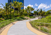 A winding new bridge connects Honolulu’s downtown to the beach